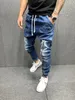 Mens Jeans Fashionable Casual denim Sports Personalized Wash Joggers pants 220314