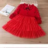 Girls Dress Spring and Autumn Brand New European American Children'S Clothing Gold Velvet Baby Girl Western Lace Princess Dress G1129