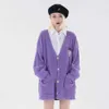 Top a maniche lunghe con scollo a V viola invernale da donna, tendenza della moda di strada della Corea del Sud 210602