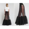 Sheer One Straio Gonna maxi nera See attraverso donne gonna di tulle long black con un unico bordo sconvolto nuovo design no fodera 210310