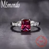 Cluster ringen sterling zilveren kleur 925 eenvoudige mode ruby ​​roze toermalijn diamant voor vrouwen verstelbare trouwring fijn sieraden cadeau