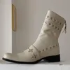 Boots Retro Punk Women's Western Zip Genuine Leather Metal Decoration Female Spring Autumn Fashion Casual Ladies Shoes