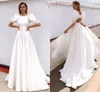 Simple Satin Wedding Dresses Beach Short Puffy Sleeves A-Line Boho Bridal Gowns Princess 2021 Vestidos De Novia