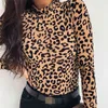 Mulheres blusas moda leopardo impressão tartaruga pescoço blusa outono manga longa camisas festa senhoras roupas womens blusas e tops h1230