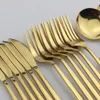 24 sztuk Gold Obiadowa 18/10 Ze Stali Nierdzewnej Nóż Wózek Widelec Spoon Flatware Zmywarka Bezpieczne sztućce Zestaw Pudełko Y200610