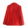 Za Women Fashion Texture Double Breasted Woolen Check Blazer Coat Vintage Long Sleeve Pockets Female Outerwear Chic Veste 211019