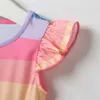 Dzieci Dziewczyny Wybuch Fly Rękaw Paski Rainbow Princess Pagewant Suknia Urodzinowa Dress New Fashion Girls Dresses Q0716