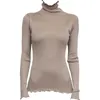 SuyaDream Damen Solid Rollkragenpullover 80 % Seide 20 % Baumwolle Slim Fit Rippenpullover Herbst Winter Bottoming Knit Wear 210914