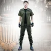 Men's Tracksuits Military Outdoor Army Fan Casual Men Set Camouflage Summer Short-sleeved Suit Pants+t Shirts Pure Cotton Green Male Breatha