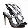 Dress Shoes Ladies 12cm Heeled Sandals Fashion Cross Strappy Rhinestone Summer Gladiator Women High Heels