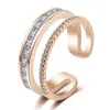 Klusterringar koreanska enkla stapelbara dublelayer Rose Gold Cubic Zirconia 925 Sterling Silver justerbar förlovningsring för WOM9910854