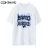 Gonthwid Streetwear Tişörtleri Hip Hop Hareket Mektupları Baskı Tees Gömlek Moda Punk Kaya Gotik T-Shirt Harajuku Kısa Kollu C0315 Tops