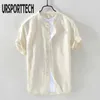 Ursporttech verano vintage camisa para hombre algodón lino suelto casual sólido manga corta botón tops harajuku marca blusa 210628
