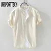 URSPORTTECH été Vintage hommes chemise coton lin lâche décontracté solide à manches courtes bouton hauts Harajuku marque Blouse 210628