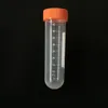 Tube de laboratoire en plastique pour tube à centrifuger de 50 ml - Bouchon à vis orange / bleu, fond rond