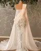 Sexy Illusion Perlen Meerjungfrau Hochzeitskleid 3D-Spitzenapplikationen One Shoulder Brautkleider De Soiree Türkische Couture Dubai Perlen Maßgeschneidert