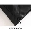 KPYTOMOA femmes Sexy mode Faux cuir recadrée débardeur Vintage col en V côté fermeture éclair larges bretelles femme Camis Chic hauts 210714