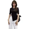 Womengaga T-shirt Kvinnors Fashion Short Sleeve Oregular Split Tight Thin Top Tees Sommar Sexig Koreansk Flicka Kvinna Toppar 2e60 210603
