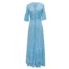 Sexig Bohemian Maxi -klänningar för kvinnor spetsar långärmad v hals boho swing cocktail prom klänning party klänning robe femme q0707