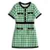 VIELLEICHT U Grün Schwarz Gestricktes O-Ausschnitt Hahnentrittknopf Kurzarm Empire Plaid Minikleid Sommer D2585 210529