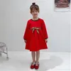 Rouge filles robe mode hiver à manches longues col rond Plus velours chaud enfant bébé fille Vestir Banquet fête robes de princesse