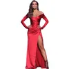 2022 robes de soirée de bal en satin rouge sur l'épaule côté sexy fendu plissé robe de soirée tenue de soirée occasion spéciale WOmens PLus Size