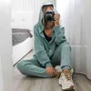 GIGOGOU Autumn Two/2 Piece Set Women Cardigan Sweater Tracksuits Batwing Sleeve Hooded Winter Harem Carrot Pants Suits 211221