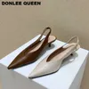 Spring Slingback Sandals Low Heel Pumps Shoes Women Elegant Kitten Heel Mules Pointed Toe Wedding Party Shoes zapatos mujer 210715
