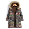 Mulheres Casacos Mulher 2021 Estilo Nacional Mulheres Outono Inverno Inverno Manga Com Capuz Casaco Vintage Padrão Folk Pattern Senhoras Fleece Casacos Outwear