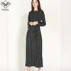 Ropa étnica Wechery para mujer Vestido largo a rayas Slim Abayas Islámico Musulmán Estilo Talla grande Negro Blanco Manga Turmpet