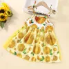 Criança meninas meninas sem mangas laranja print princesa vestido saia princesa vestido saia crianças roupas q0716