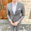 ( Jacket + Pants ) High-end Brand Boutique Fashion Plaid Mens Casual Business Suit 2 Pces Sets Groom Wedding Dress Performance X0909
