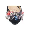 2021 여성 숙녀 진짜 가죽 라인 스톤 하이힐 샌들 스웨이드 여름 플리프 슬립 슬립 온 드레스 신발 다이아몬드 투표 3d 다채로운 꽃 검은 색