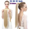 Straight Ponytail Hair Extension Clip in Fake Wig Hairpiece Synthetic Blonde Wrap Around Pigtail Long Smooth Overhead Pony Tail9284859