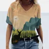 女性のTシャツ夏の女性3DプリントTシャツ山の風景美学服半袖のグラフィックティートップ2022女性ストリートウェアA40