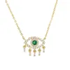 Collier pendentif maléfique turc en zircone cubique vert blanc, couleur or, baguette, bijoux en forme de goutte d'eau