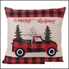 Fournitures de literie Textiles Maison Gardenchristmas Décorations Ers Buffalo Plaid Throw Taie d'oreiller Arbre de Noël Camion Rouge Coussin Er Hwe8942