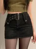 Rockmore Women's Jeans Skirt Belt Mini Denim Korean Low Low WAISTストレート短い夏のHARAJUKUセクシーヴィンテージ220226