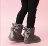 Barn Bailey 2 Bows Boots Äkta Läder Småbarn Snö Solid Botas de Nieve Winter Girls Footwear Toddler Girls Boots 03