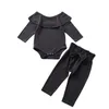 Conjunto de ropa para bebé niña, Pelele liso con volantes para niña recién nacida, mono con lazo y pantalón, trajes para recién nacidos, ropa para niños