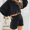 Casual gebreide zomer vrouwen pak bubble lange mouw pak met korte broek voor vrouwen o hals losse sexy trui twee stuk set 210709