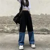 Kvinnors Jeans Y2K Streetwear Vintage Elastic High Waist Wide Ben Byxor Harajuku Splicing Straight Baggy Denim Trouser 210809