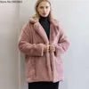 Norek Płaszcze Kobiety Winter Top Fashion Pink Faux Fur Coat Eleganckie Grube Ciepłe Odzież wierzchnia Fałszywy Futro Kurtka Chaquetas Mujer 210928