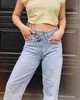 Vintage High Cross Waist Mom Jeans Retro Rippad för Kvinnor Pojkvän Denim Byxor Street Long Trousers Blue Black 210629