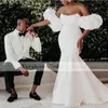 Off Shoulder White Mermaid Bröllopsklänning 2021 Afrikansk plusstorlek ASO EBI Formell Bridal Gowns Vestidos de Novia