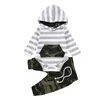 Kleinkind Baby Jungen Kleidung 3 stücke Neugeborenen Baby, Kleinkind Jungen Hoodies Gestreiften Strampler Overall Camouflage Hosen Outfits Set 210309