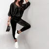 Women's Two Piece Pants Elegant Velvet Tracksuits Women Casual Pullover V Neck Zipper Sweatshirts And Harem Set Loose Ladies Sweatsuits