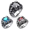 Vintage Men Stainless Steel Solitaire Ring Dragon Claw Square CZ Cubic Zirconia Band Biker Gothic