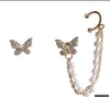 Elegancki Rhinestone Butterfly Stud Słuchawki Mankiet Dla Kobiet Dziewczyny Moda Metalowa Łańcuch Boucle D'Oreille Biżuteria Prezenty GC798