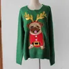 Camisola de Natal feia Bordado Pug Pug Pullover Knitwear Verde Pull T0n201n Y1118